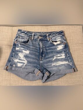 American Eagle Outfitters Distressed Rolled-Hem Denim Shorts - Blue